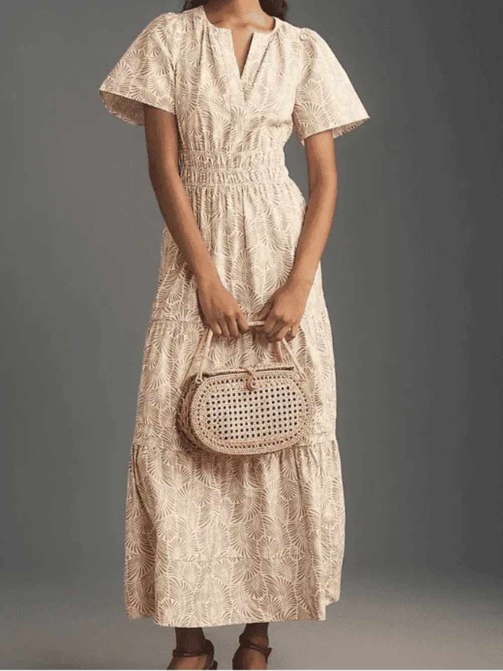 Anthropologie The Somerset Printed Maxi Dress in Sand Size S